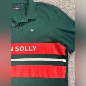 Vintage Allen Solly Polo Shirt with Green and Red Stripes